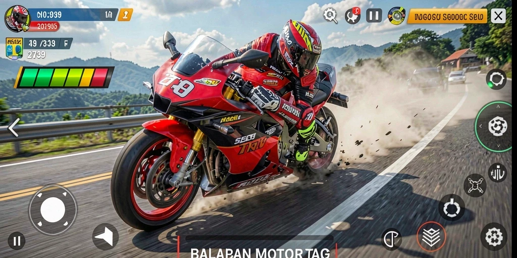 Tampilan gameplay yang menegangkan dari balap motor di 2739.