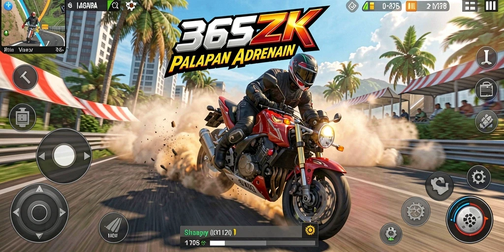Tampilan gameplay balapan motor di 365ZK yang mendebarkan.