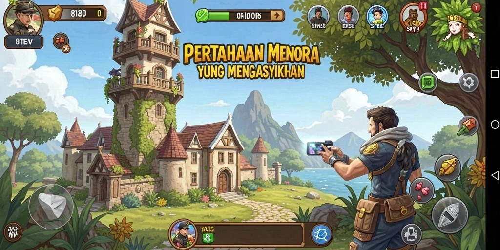 Tangkapan layar menampilkan aksi intens dalam game Tower Defense.