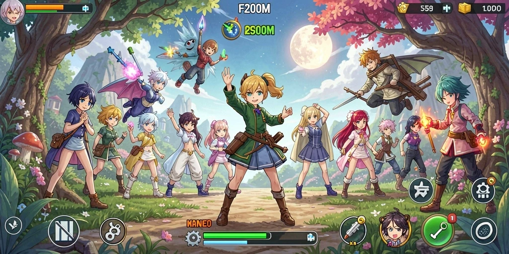 Screenshot menampilkan aksi seru dalam game F200M dengan karakter anime.