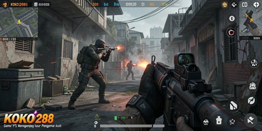 Tangkapan layar gameplay KOKO288 menampilkan aksi tembak-menembak yang mendebarkan.