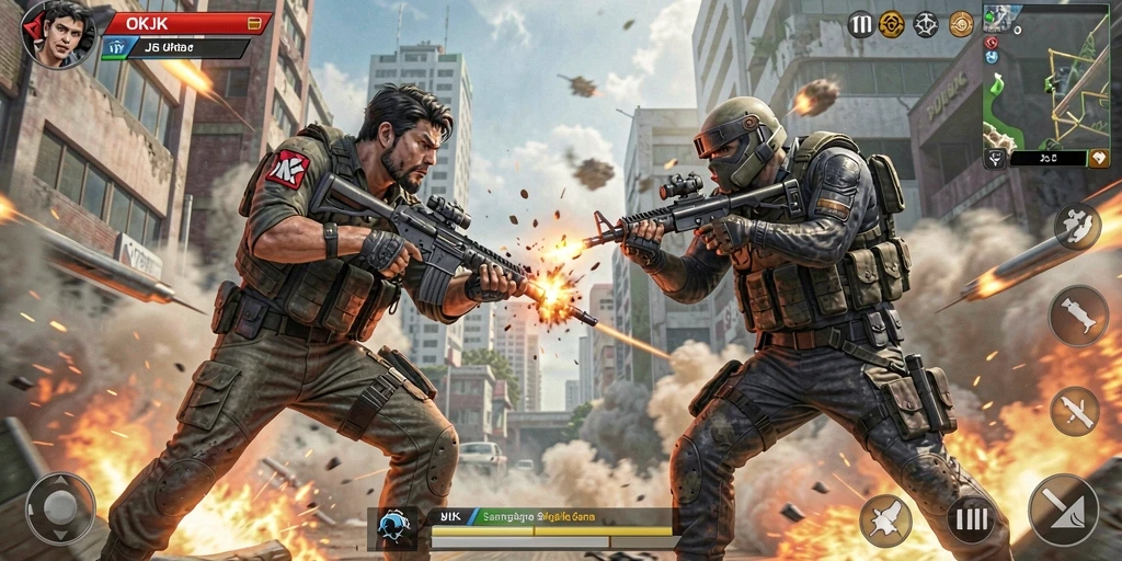 Screenshot utama dari gameplay OKJK yang menampilkan aksi seru.