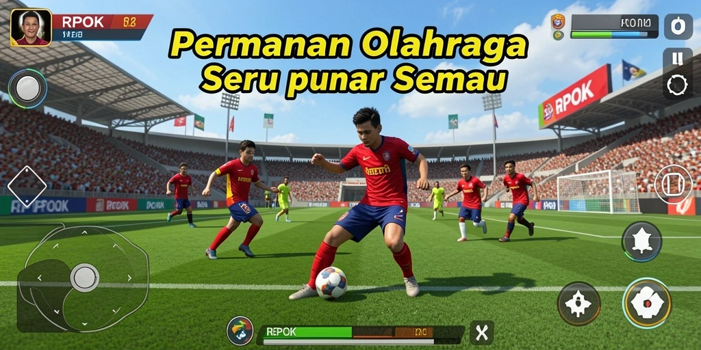 Tangkapan layar utama RPOK menunjukkan aksi seru di lapangan olahraga.