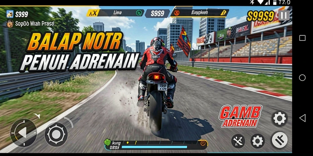 Gameplay S9S9 dengan aksi balap motor yang mendebarkan.