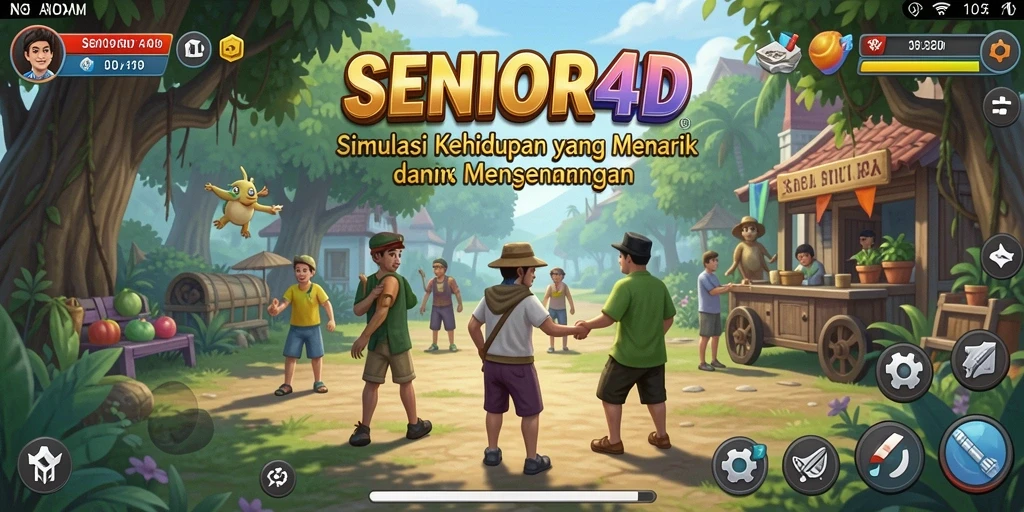 Tangkapan layar gameplay SENIOR4D menampilkan interaksi karakter yang seru.