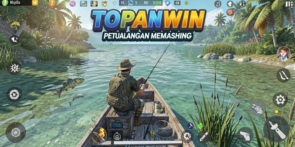 Gameplay TOPANWIN menampilkan momen menangkap ikan yang mendebarkan.