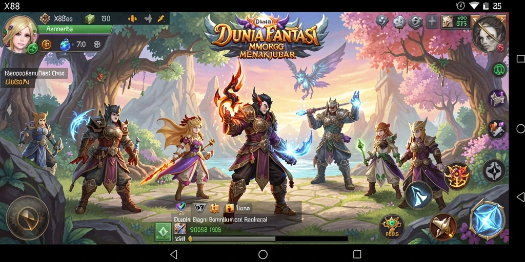 Tampilan gameplay X88 menunjukkan pertempuran seru dan dunia yang luas.